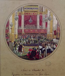 Kong Charles X (1757-1836) modtog ridderne af Saint Esprit i Reims katedral den 30. maj 1825